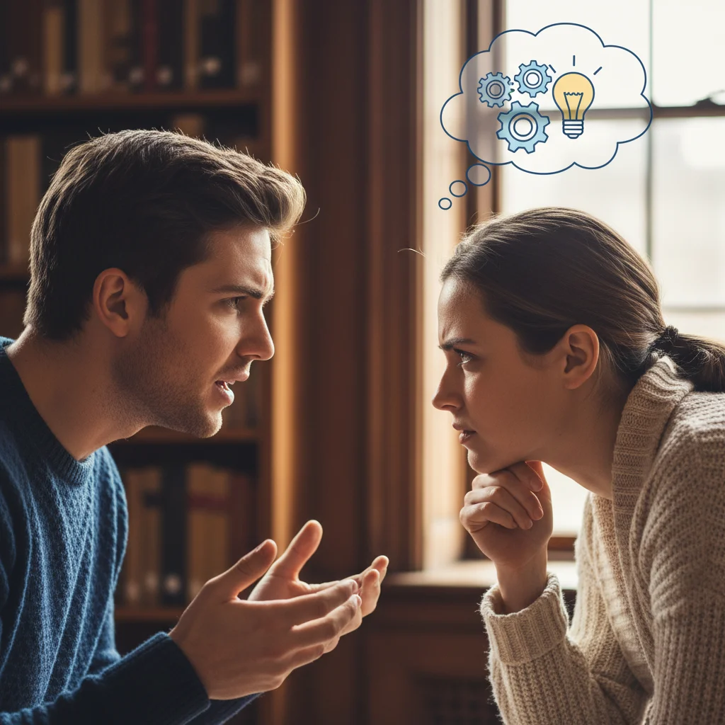 Two people engaged in deep, active listening and empathetic dialogue.