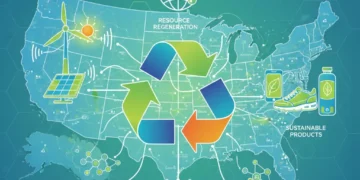 Circular economy concept with interconnected elements and US map