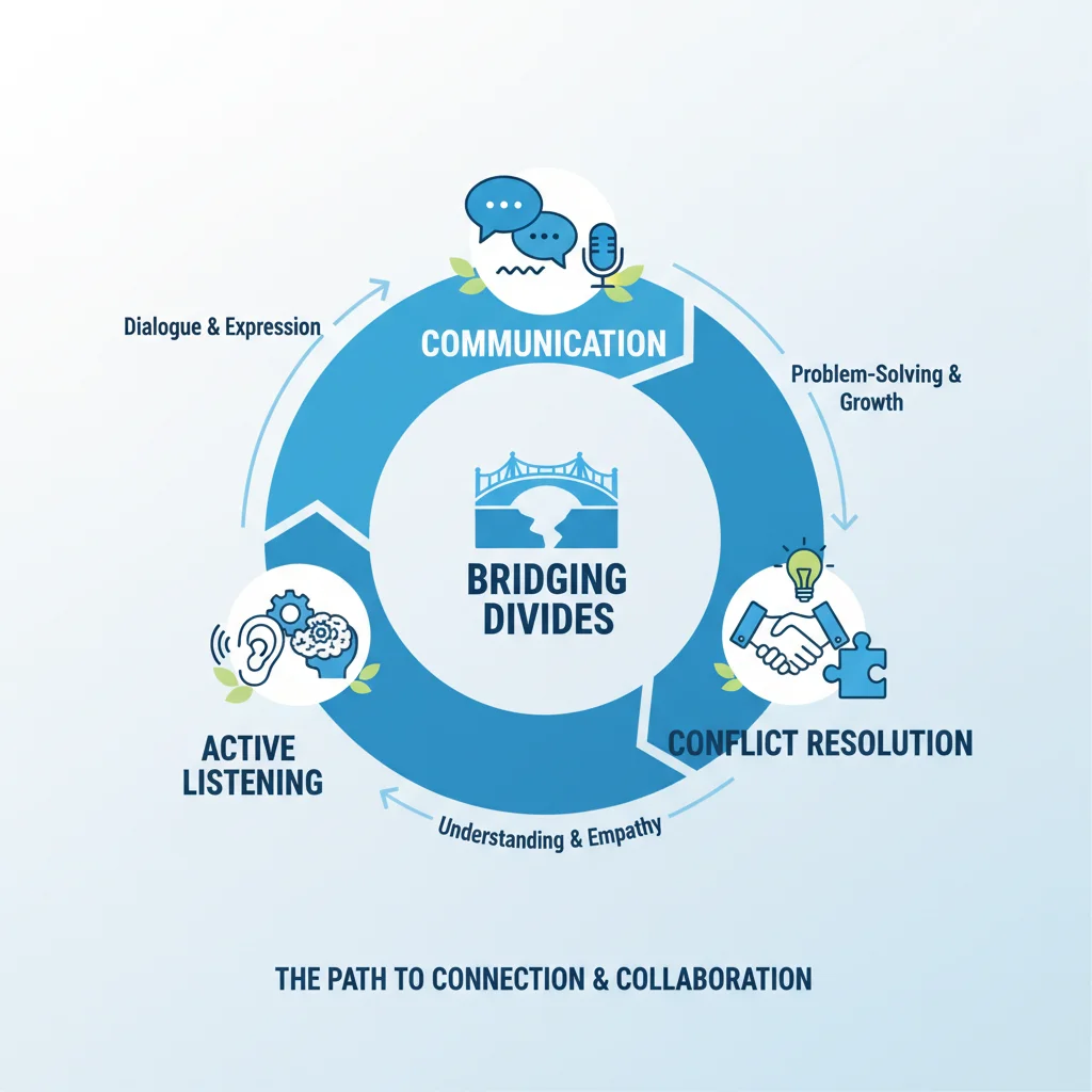 Infographic detailing communication and conflict resolution strategies.