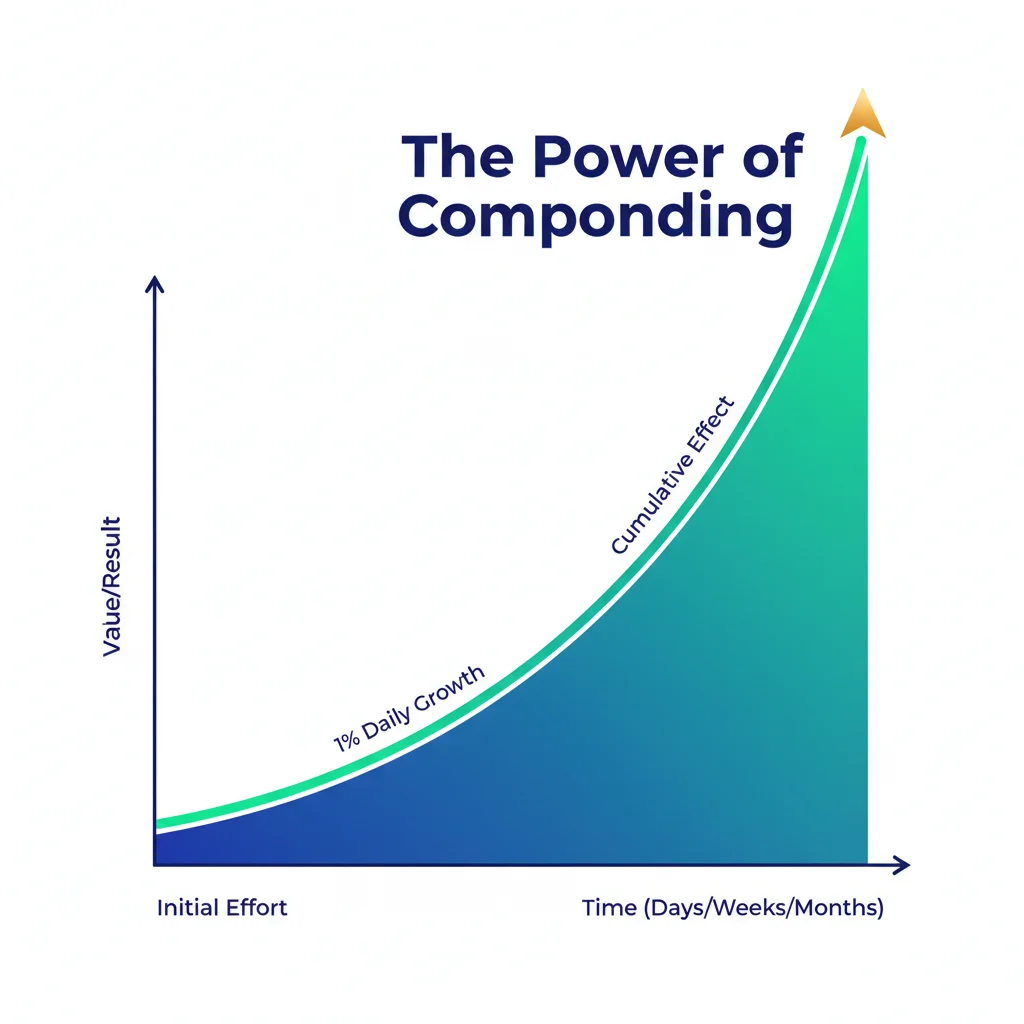 Compound interest graph illustrating cumulative effect of small daily improvements