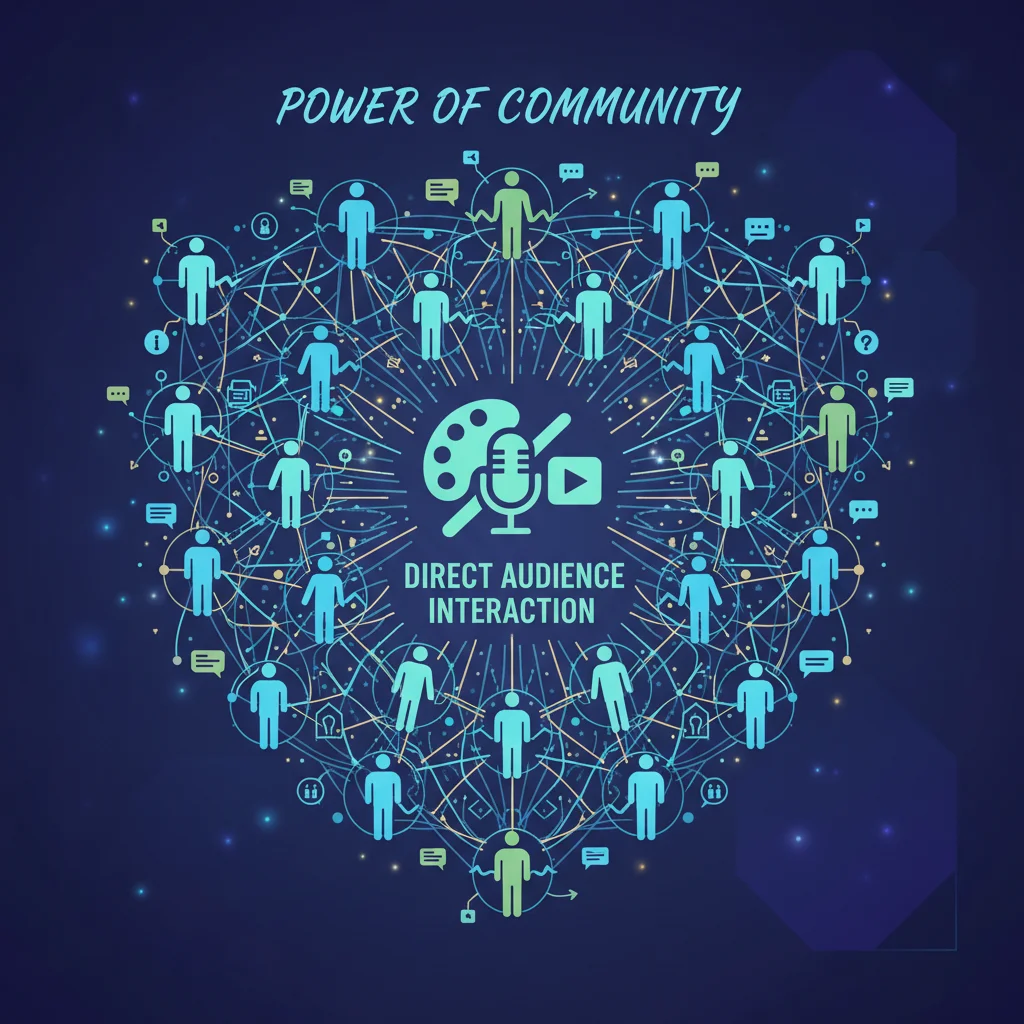 Network graphic illustrating a strong, engaged online community surrounding a creator.