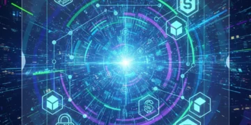 Futuristic digital art with security overlays, symbolizing robust protection for creative works.