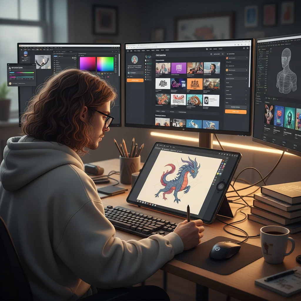 Digital artist creating unique assets for sale online