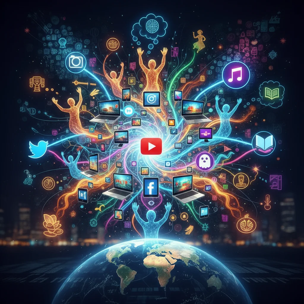 Digital ecosystem illustrating rapid cultural dissemination and interconnectedness.