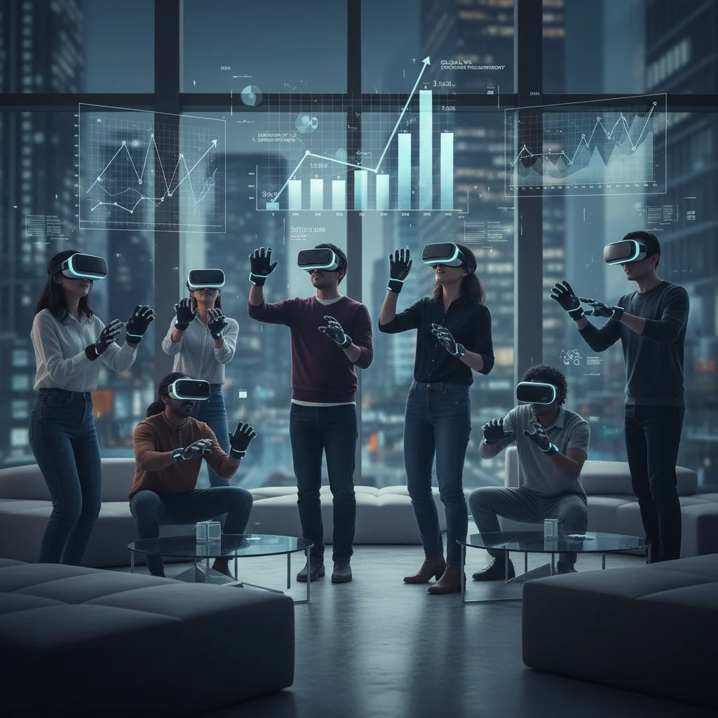 People experiencing virtual reality, illustrating the growth of digital cultural consumption and its economic implications.