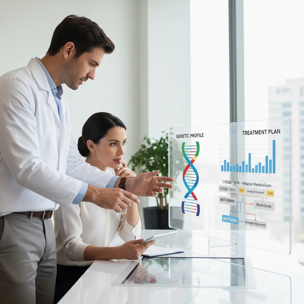 Doctor and patient discussing personalized genetic profile and treatment plan