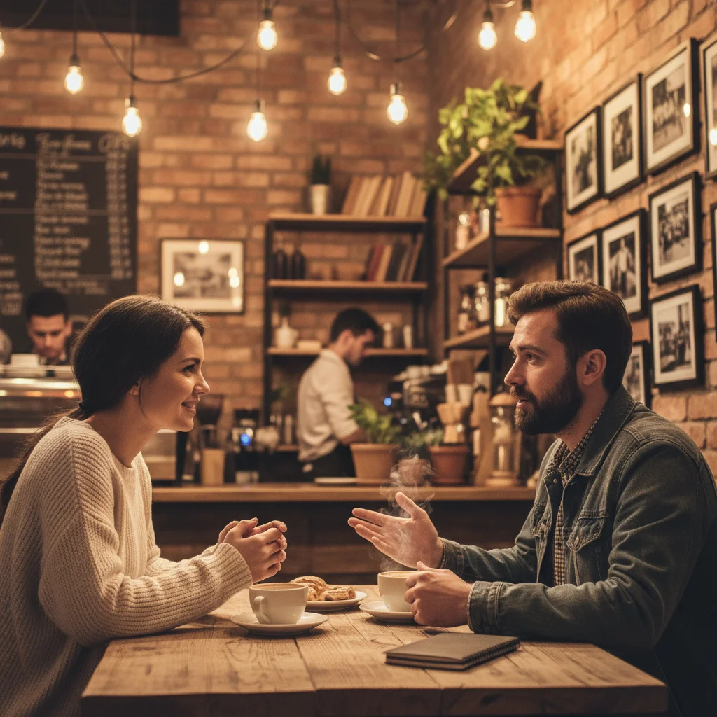 Two people engaged in empathetic conversation, showing active listening and mutual understanding.