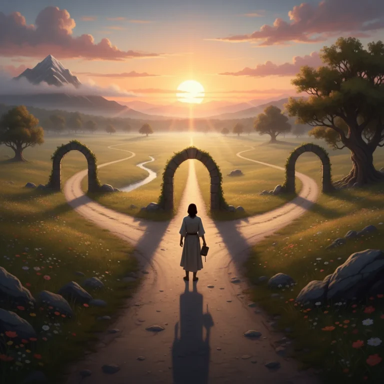 Person contemplating multiple life paths, symbolizing the journey of finding life purpose and clarity.