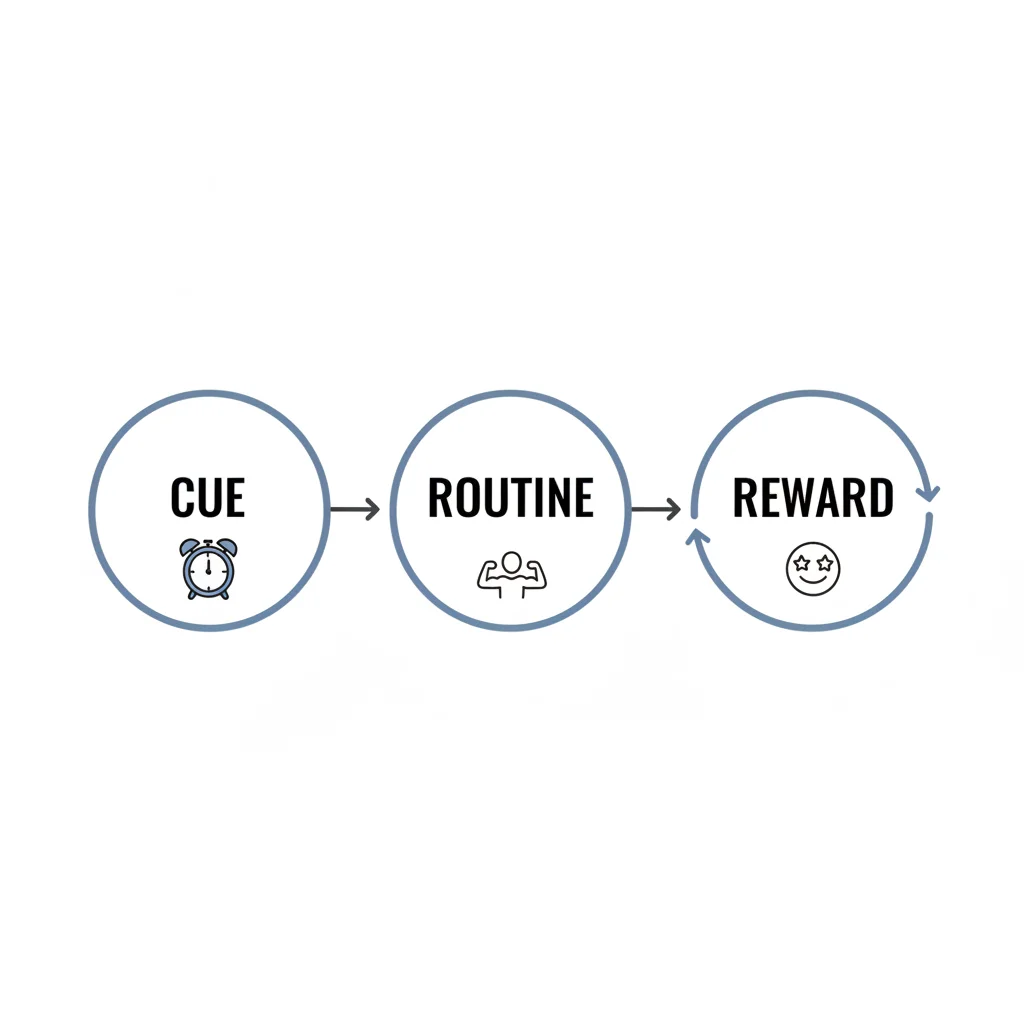 Diagram illustrating the habit loop: cue, routine, and reward.