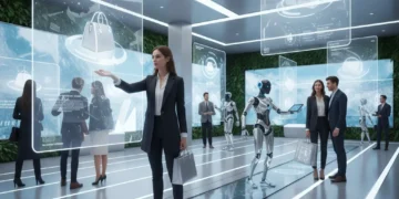 Hyper-Personalized AI Retail: 5 US Consumer Shifts by 2026 Hyper-personalized AI transforming retail with futuristic shopping experiences