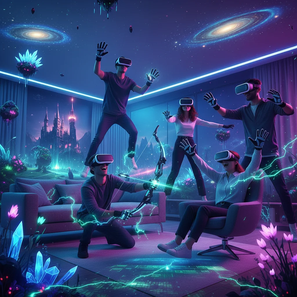 People experiencing an immersive virtual reality environment.