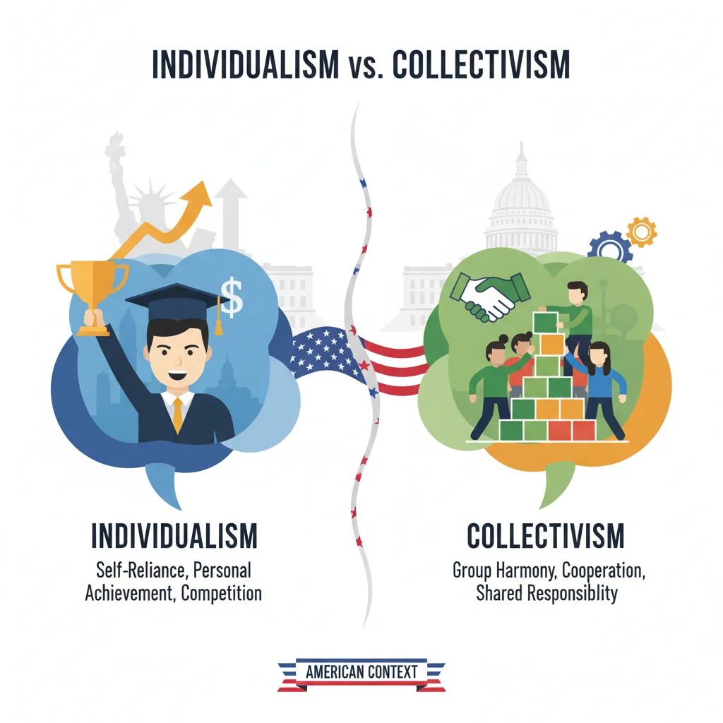 Infographic depicting individualism versus collectivism in American society