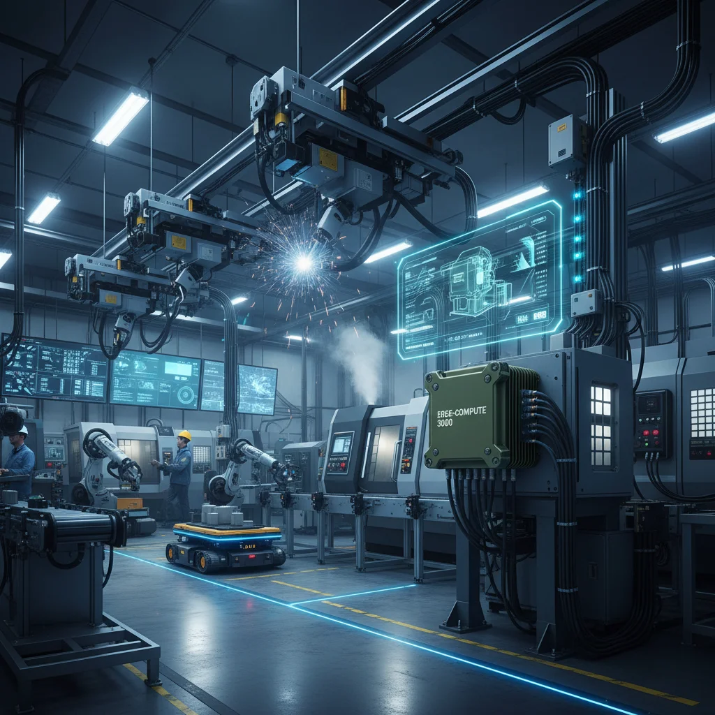 Industrial IoT devices processing data at the edge in a factory