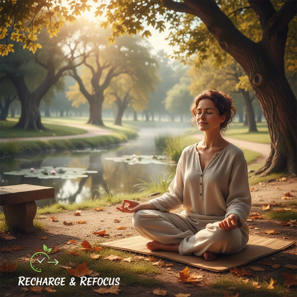 Person taking a mindful break outdoors, emphasizing the importance of rest for sustained productivity.