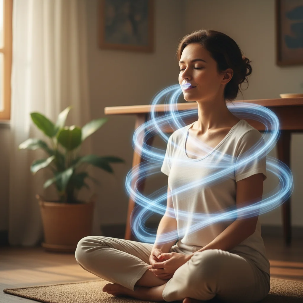 Individual engaging in mindful breathing, finding inner calm.