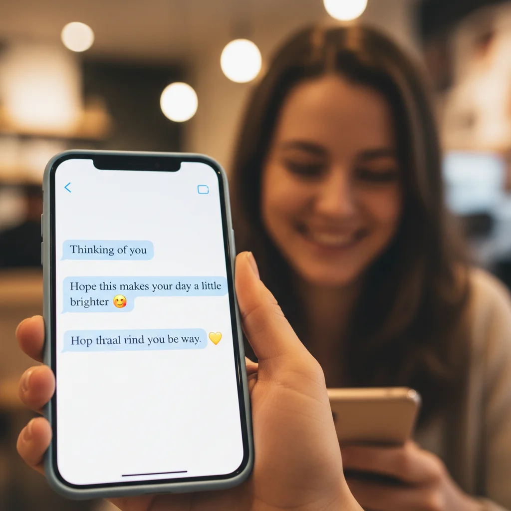 Mindful digital communication, sending a thoughtful message on a smartphone.