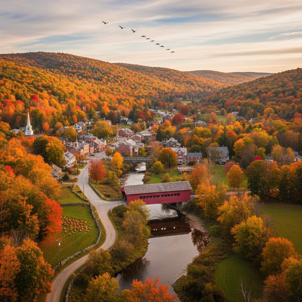 Beautiful New England fall foliage, symbolizing the autumn season and Thanksgiving.