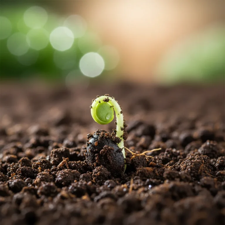 Sprouting seed representing small beginnings and consistent growth
