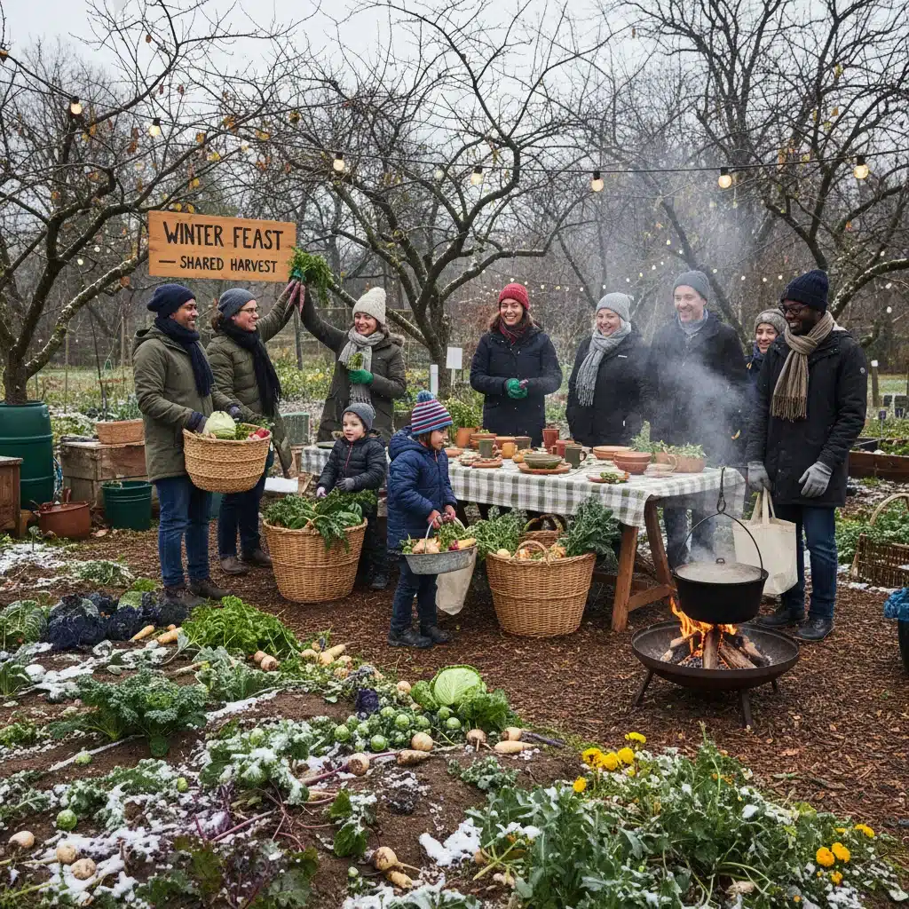 Community garden harvesting for sustainable holiday feast