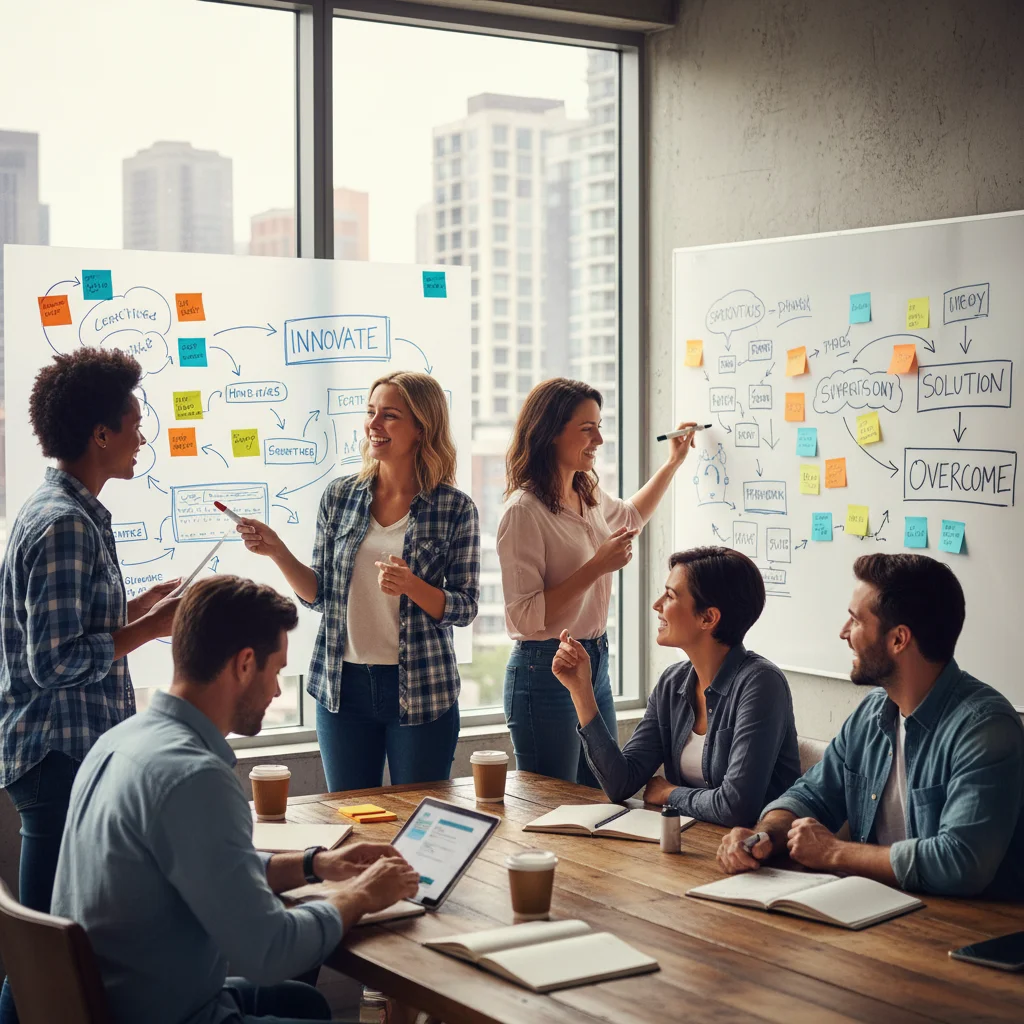 Team brainstorming to generate new ideas and overcome stagnation