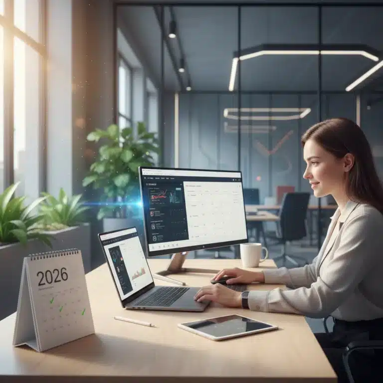 Person triumphantly completing tasks, symbolizing personal effectiveness and productivity in 2026.