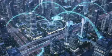Smart city infrastructure with integrated technology and federal funding impact.