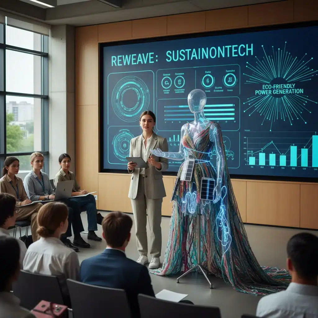 Student presenting sustainable fashion and technology interdisciplinary project