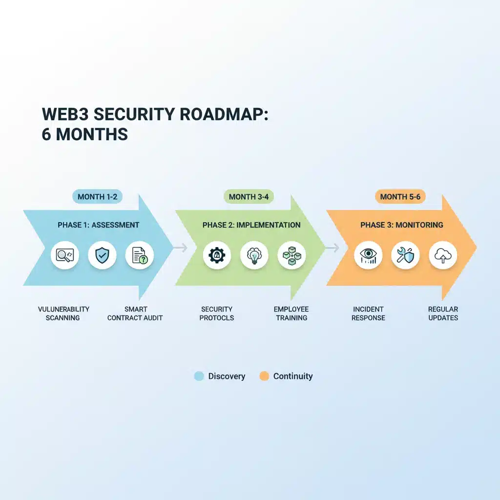 Six-month Web3 security implementation roadmap flowchart for enterprises