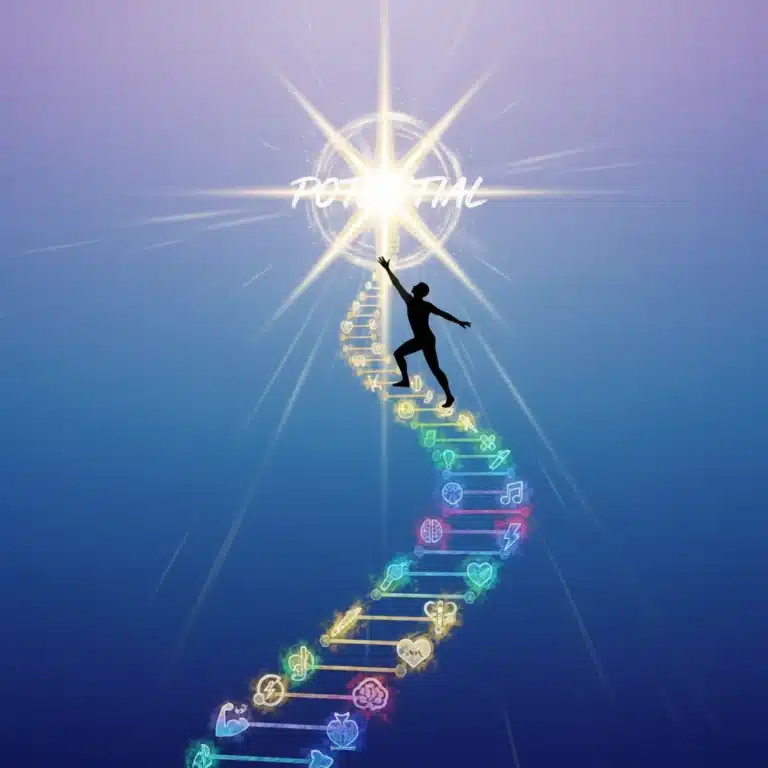 Person climbing a ladder of strengths towards personal potential