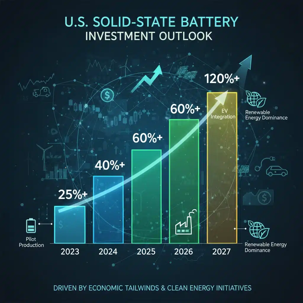 Projected U.S. investment growth in solid-state battery technology from 2023 to 2027.